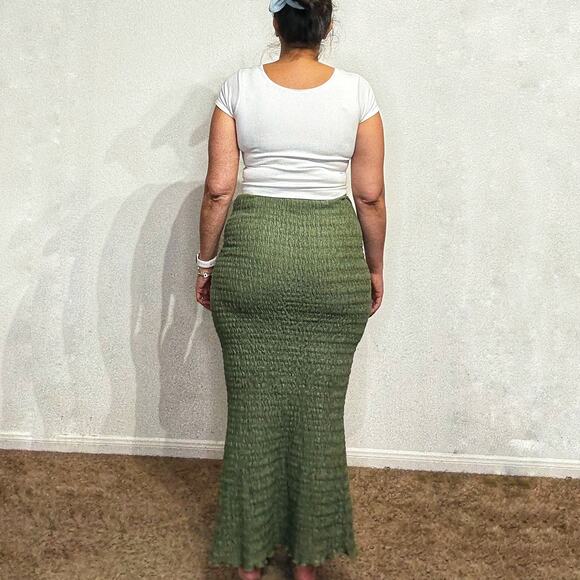 Topshop Green Textured Convertible Maxi Skirt Sz 8 - Picture 11 of 13